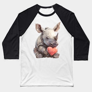 Valentine Rhinoceros Holding Heart Baseball T-Shirt